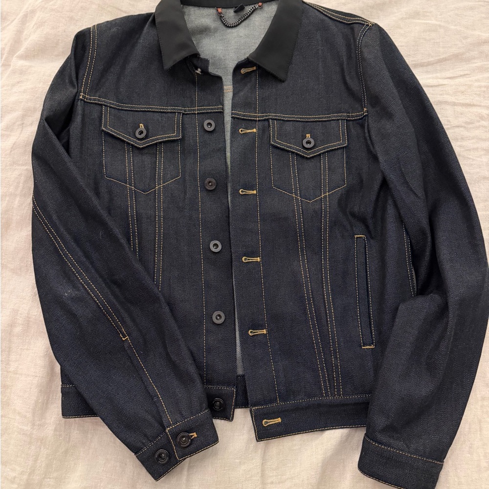 Burberry Men's Dark Indigo Denim Jacket with Contrast Stitching